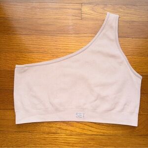 SET Active Ribbed Asymmetrical One-Shoulder Sports Bra - Dusty Rose/Blush Pink